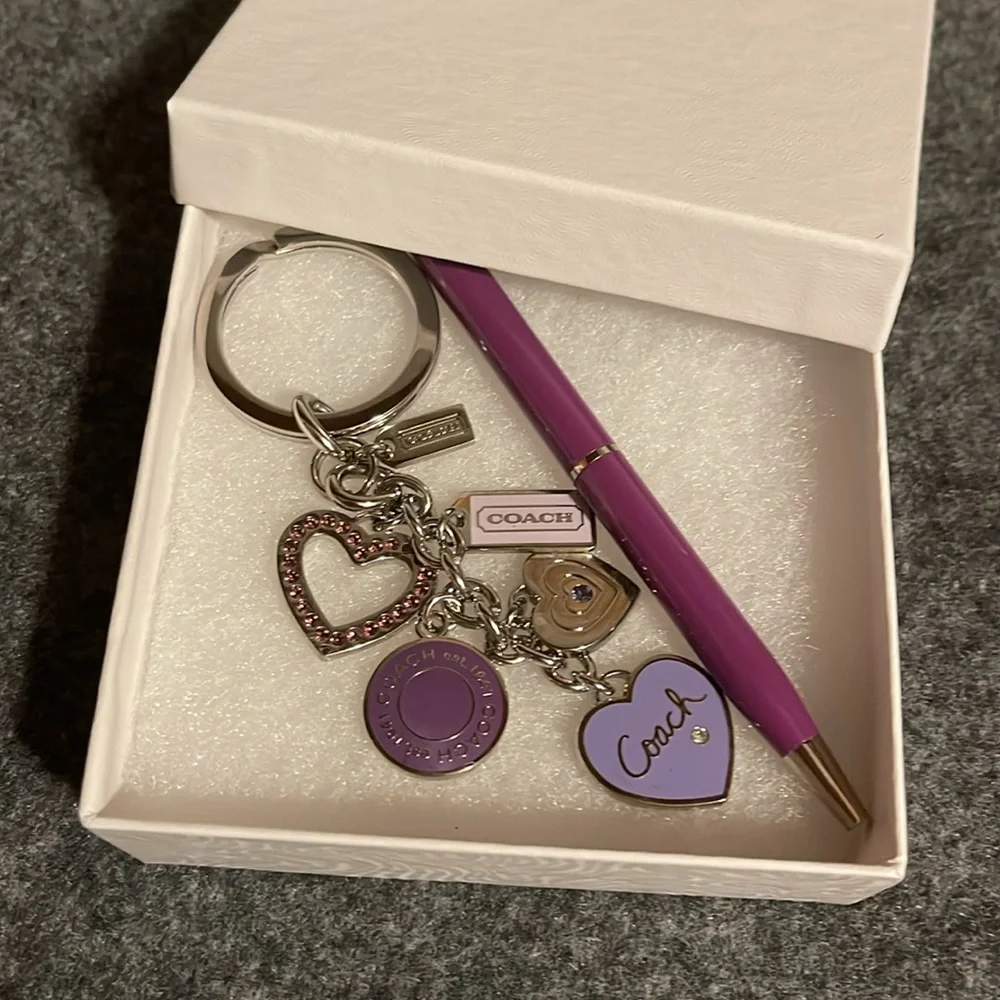 Coach Purple Heart Charm Keychain w/ Ink Pen